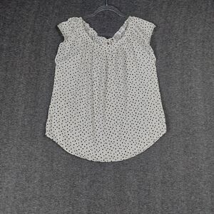 LC LAUREN CONRAD WOMENS WHITE BLACK POLKADOT TIE NECK BLOUSE SIZE MEDIUM